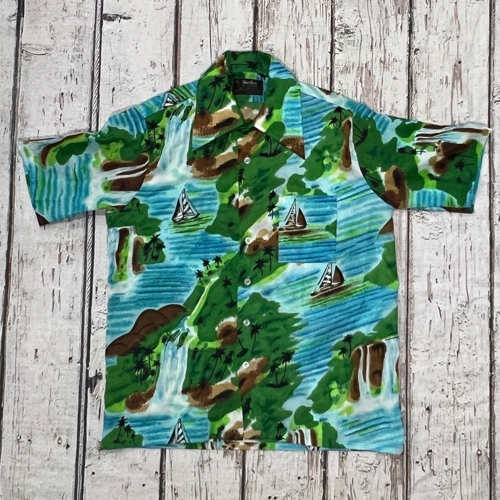 Hawaiian Shirt Men's Vintage Floral Tropical Short Sleeve Button Down Van Cort
